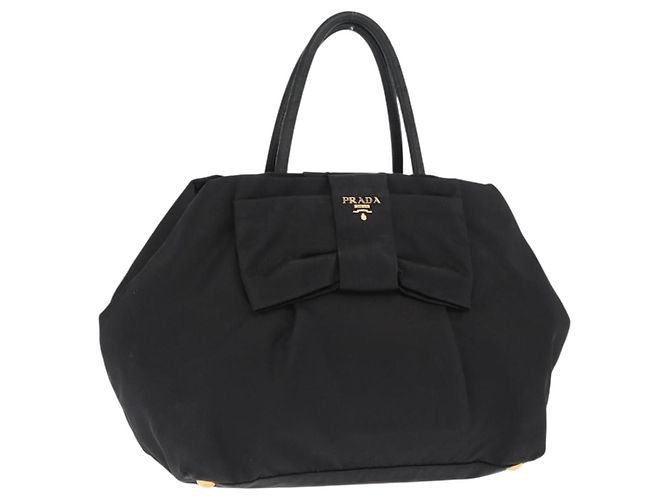 Ribbon PRADA Borsa a Mano in Nastro Nylon Nero Argento Auth 160092