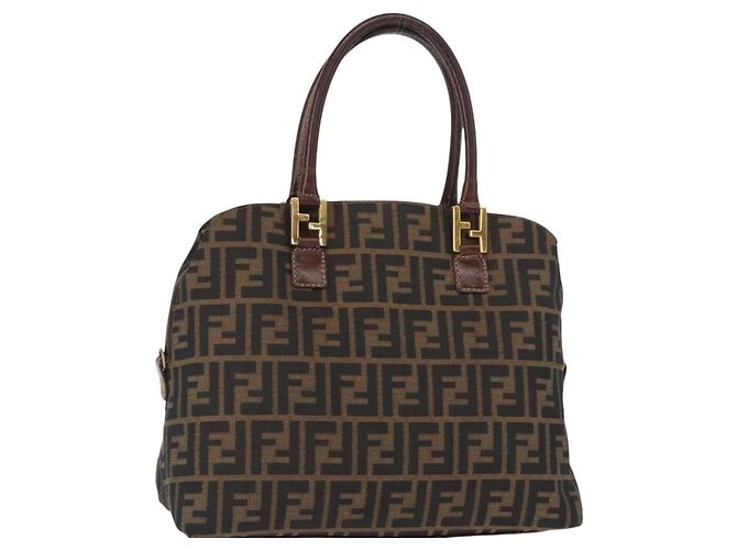 FENDI Zucca Canvas Handtasche Schwarz Braun Auth 158911