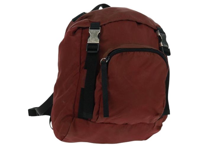 PRADA Backpack Nylon Red Silver Auth bs32073 Silvery