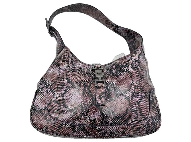 Autre Marque Gucci Jackie Hobo em Couro Estampado de Píton – Vintage Rosa