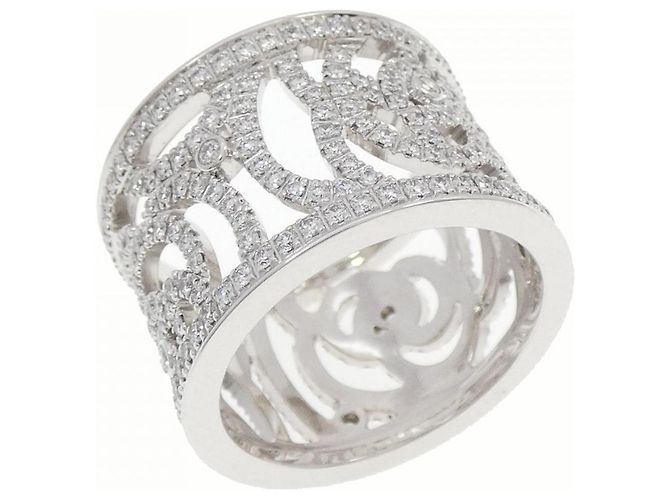 Timeless Chanel Camelia Ring aus Weißgold mit Diamanten Größe 12 Silber