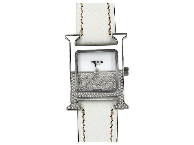 Relógio H da Hermès Double Tour em aço inoxidável com quartzo Branco