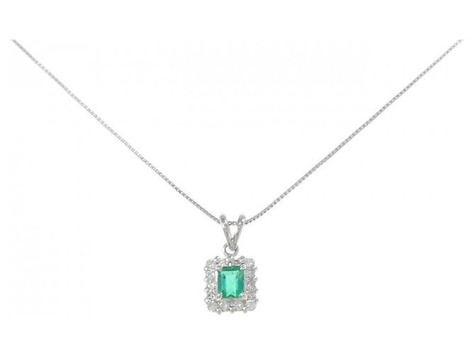 Autre Marque Smaragd-Diamant-Halskette Pt900 Pt850 Grün