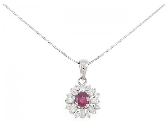 Autre Marque Platin-Rubin-Diamant-Halskette Rot