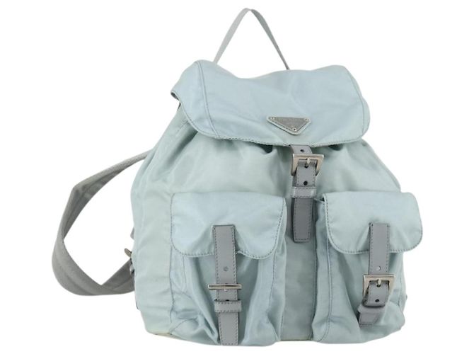 PRADA Backpack Nylon Light Blue Silver Auth BA9058 Silvery