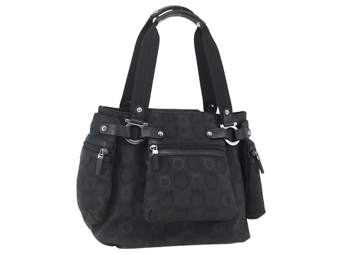 Gancini Tote Bag aus Nylon in Schwarz und Silber von Salvatore Ferragamo Auth BA9401