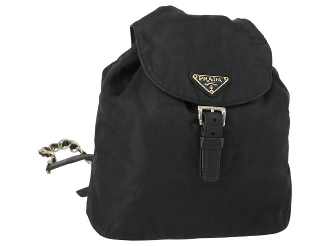 Mochila PRADA de nylon preta e dourada Auth ka1273 Preto Dourado
