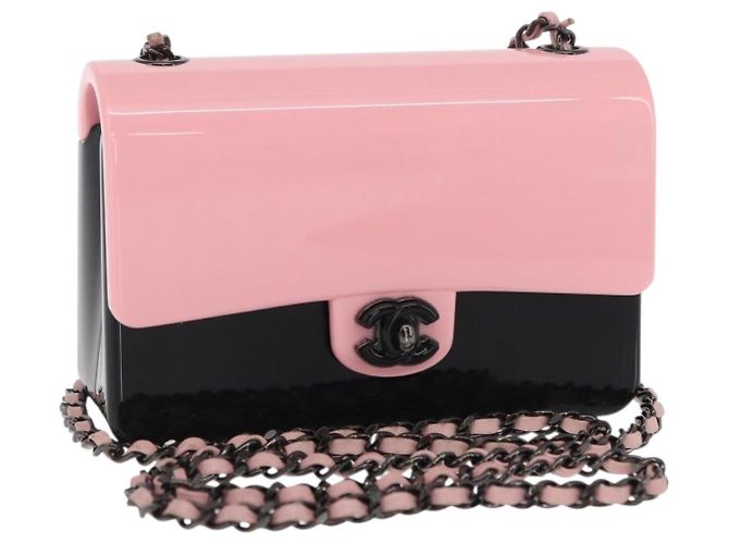 Borsa da sera a catena CHANEL Borsa a spalla plexi Nero Rosa CC Auth bs31743SM