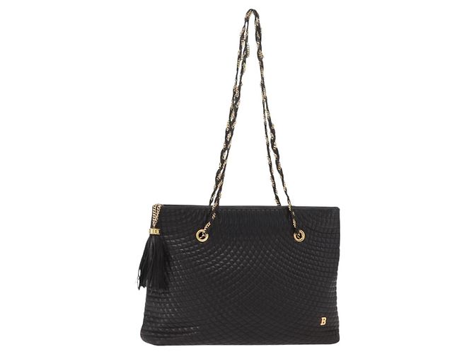 BALLY Borsa a Spalla a Catena Pelle Nera Oro Auth BA9129 Nero D'oro