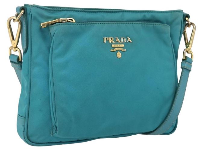 Sac à épaule PRADA en nylon bleu clair or Auth 159589 Doré