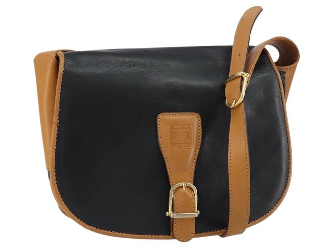 Céline Bolsa de Ombro CELINE em Couro Preto Dourado Auth gh1499