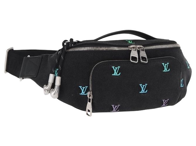 LOUIS VUITTON Bolsa de Cintura Rush em Denim Monogram Preto Denim M13961 Auth BA9222SAM