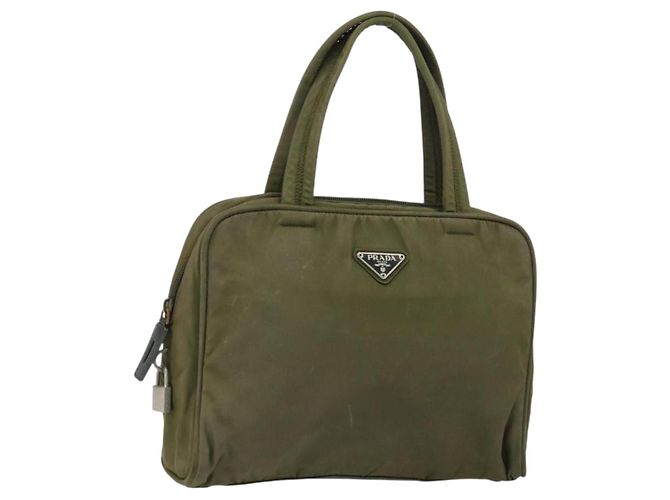 PRADA Handtasche aus Nylon Khaki Silber authentisch 159348