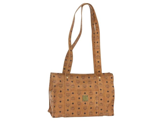Bolsa Tote MCM Logogram Vicetos PVC Marrom Dourado Auth BA9359