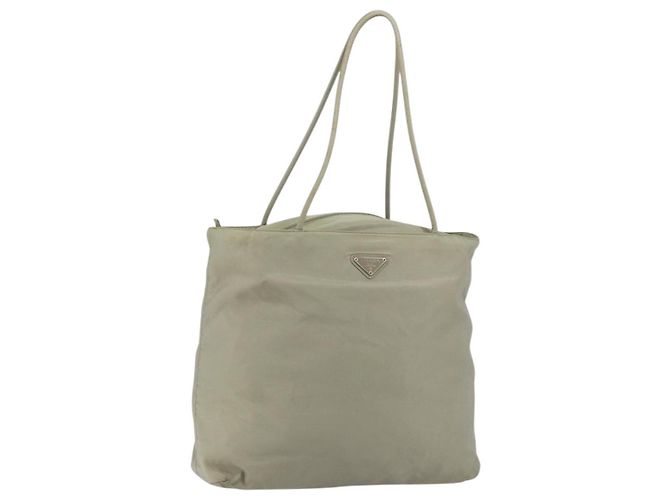 PRADA Tote Bag aus Nylon Khaki Silber authentisch gh1543