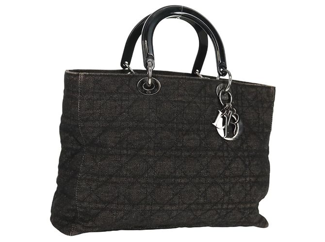 Christian Dior Bolsa Lady Dior Canage em denim preto e prata Auth 160182