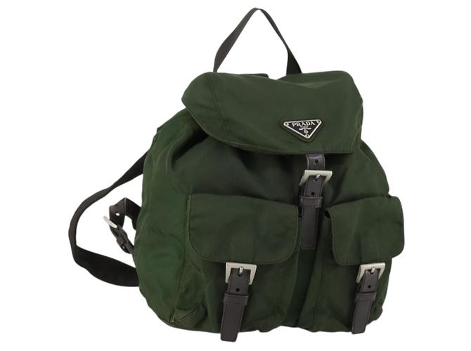 PRADA Backpack Nylon Green Silver Auth 157224 Silvery