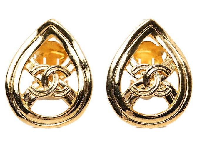 Timeless Goldplattierte Clip-Ohrringe Chanel Coco Mark Golden