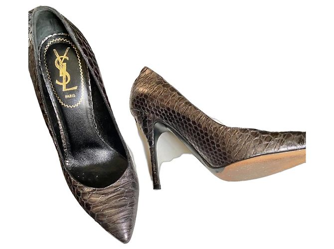 Yves Saint Laurent Rare YSL Rive Gauche – Genuine Python Heels – Gray / Metallic Purple Reflection – Size 37 Dark grey 