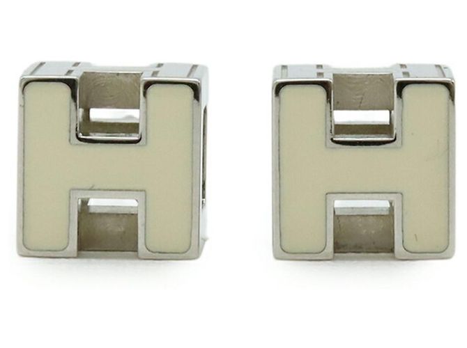 Hermès Carge d'Ache H Cube Earrings Silvery Cream 
