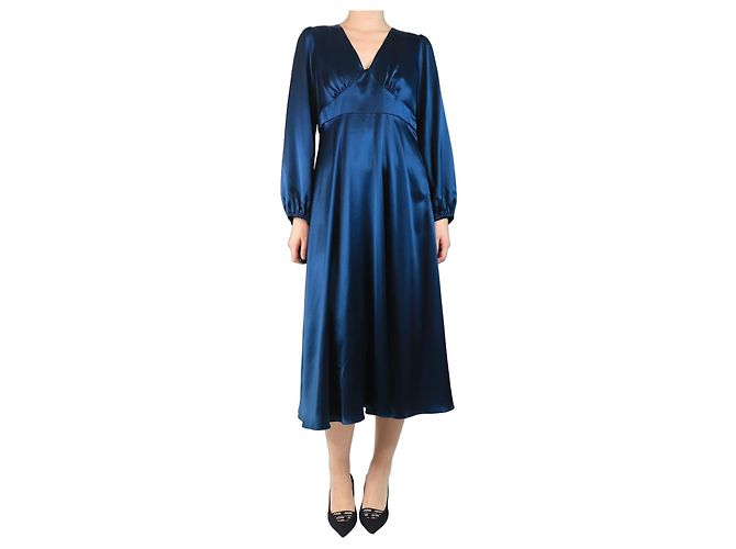 Autre Marque Vestido midi de satén azul - talla UK 12