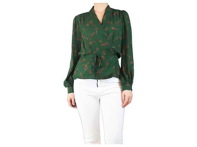 L'Agence Top in seta stampato con chiave verde - taglia S
