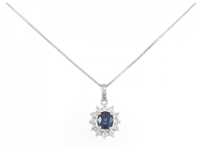 Autre Marque Saphir-Diamant-Halskette Pt900 Pt850 Silber