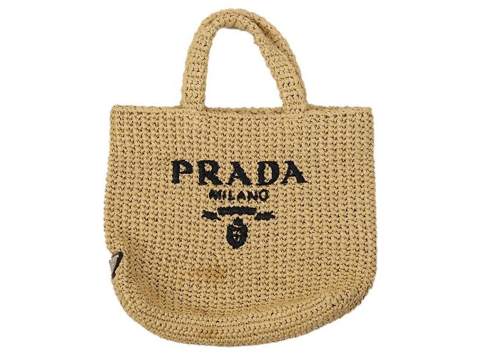 Borsa Tote in Crochet e Rafia Prada Beige