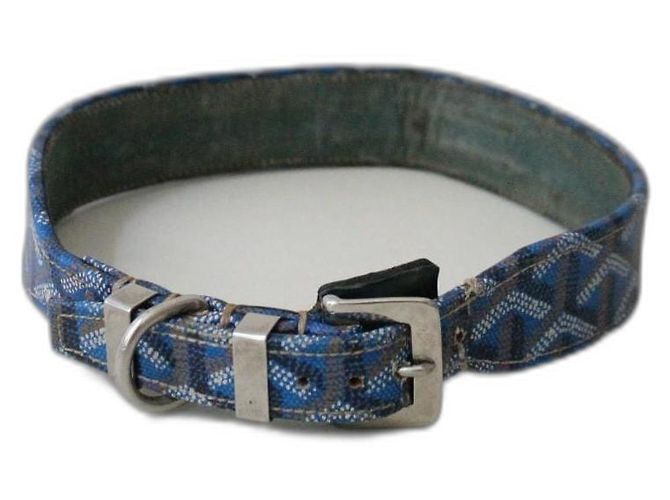 Collar para perro Goyard azul de cuero
