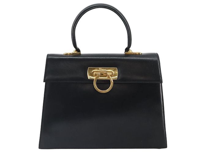 Salvatore Ferragamo Gancini Convertible Top Handle Pelle Medium Nero
