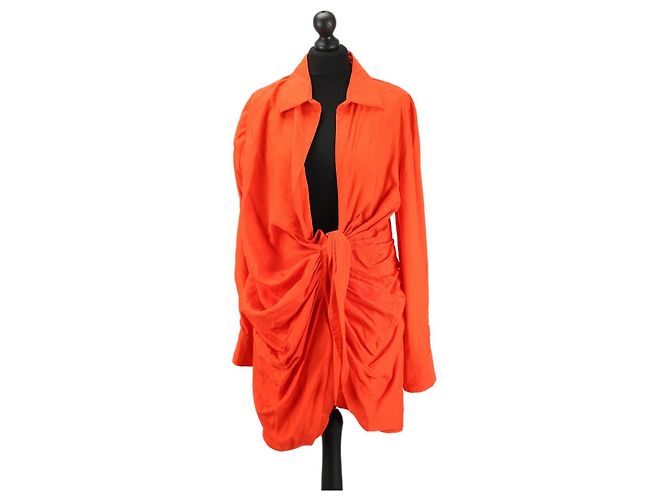 Vestido mini de camisa drapeado Jacquemus La Robe Bahia naranja