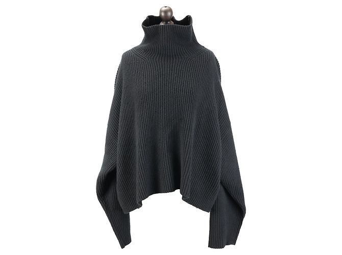 Totême Schwarzer Wollpullover mit hohem Kragen Oversized Cropped