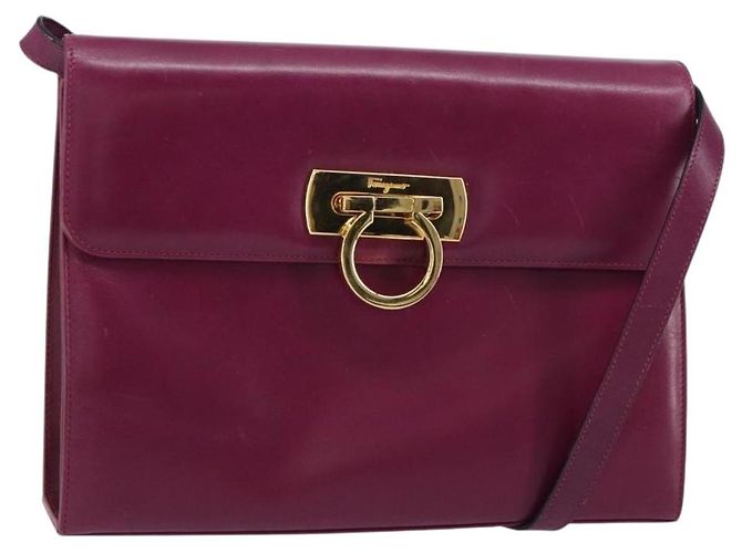 Borsa a Spalla Gancini in Pelle Viola e Oro Auth 159368 di Salvatore Ferragamo D'oro Porpora