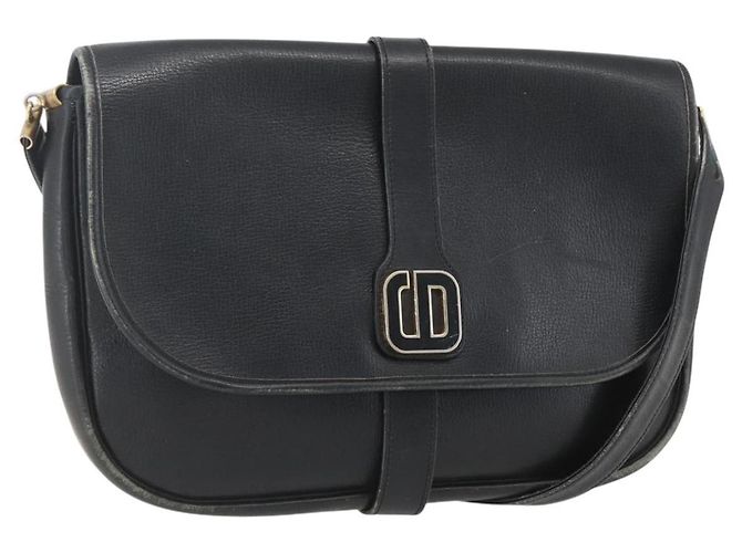 Borsa a Spalla Christian Dior Pelle Nera Oro Auth 160300 Nero D'oro