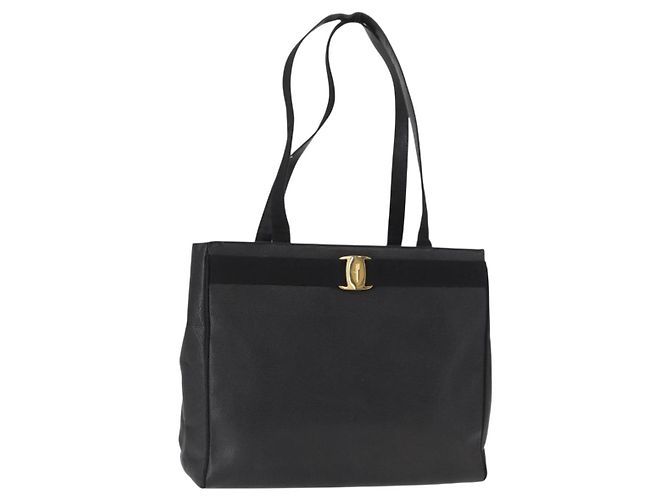 Borsa Tote Vala in pelle nera e oro Salvatore Ferragamo Auth gh1481 Nero D'oro