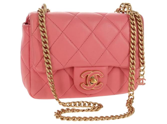 CHANEL Mini Matelasse 17 Single Flap Chain Lamb Skin Pink AS3114