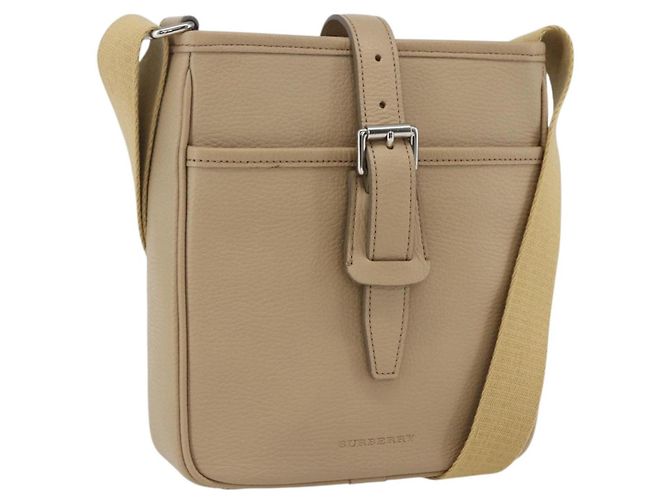 Burberry Bolsa de Ombro de Couro Bege Prata Auth am10199V
