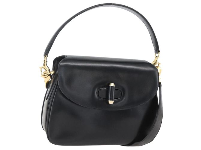 Bolsa de Ombro de Couro Preta e Dourada GUCCI 001 4214 Auth 160233