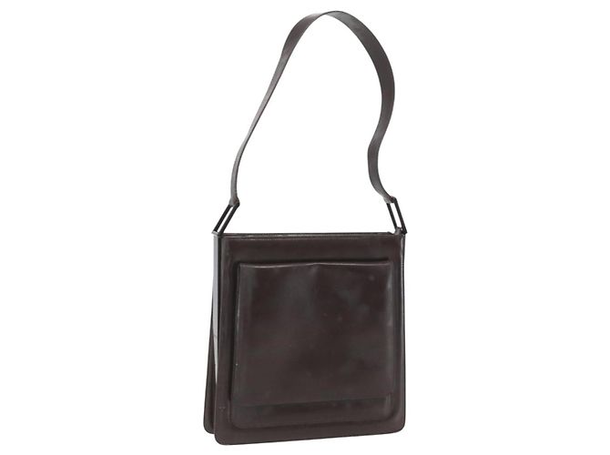 Gucci Bolsa de Ombro de Couro Marrom Auth 160297