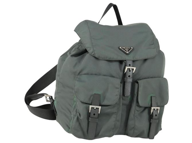 PRADA Backpack Nylon Green Silver Auth 157248 Silvery