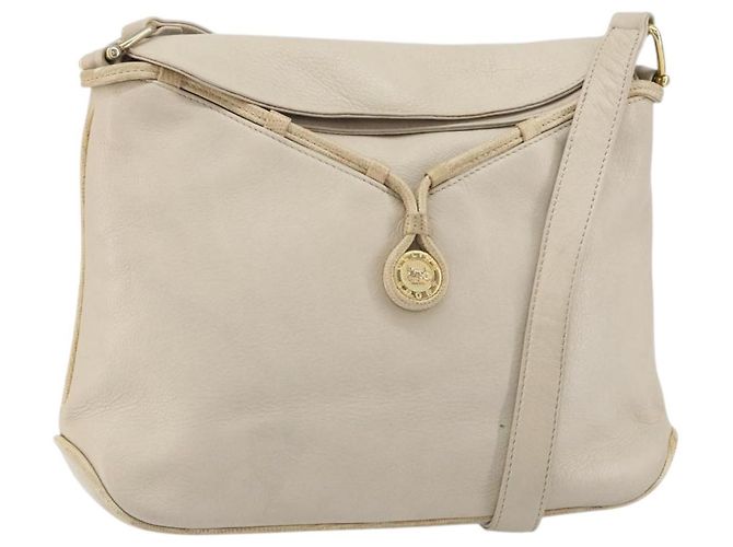 Céline Bolsa de Ombro de Couro Bege Dourado Auth ka1365