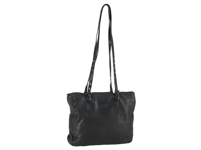 PRADA Bolsa Tote de Cuero Negra Plata Auth mr1666 Negro