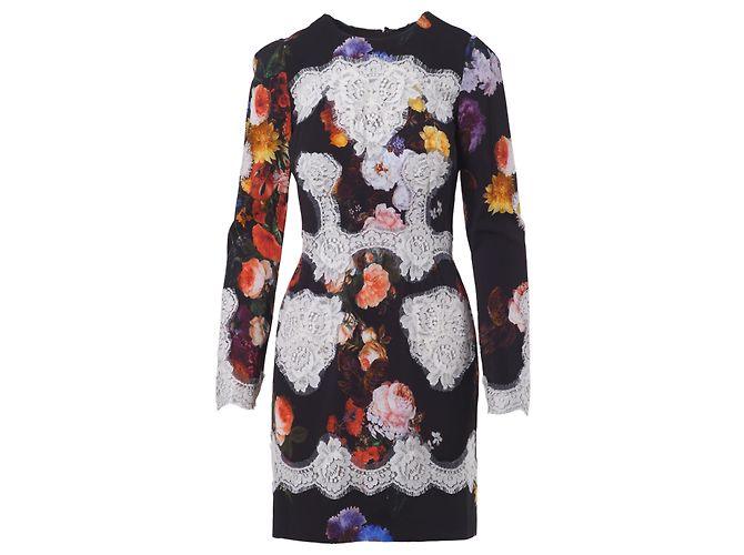 Dolce & Gabbana Kleid mit Blumenmuster und Spitzendetails Weiß