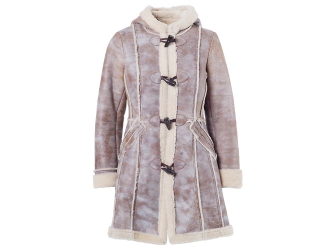 Abrigo largo de shearling para mujer de Prada con capucha Beige
