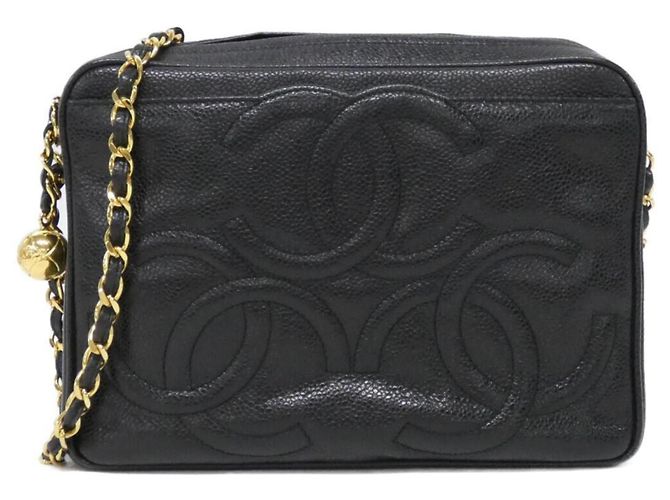 Bolsa de ombro em couro de bezerro texturizado preto Chanel