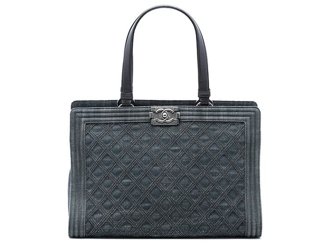 Chanel Blauer gesteppt Denim Boy Einkaufstasche