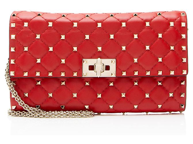Valentino Garavani Cartera Valentino de cuero Nappa Rockstud Spike con cadena Roja