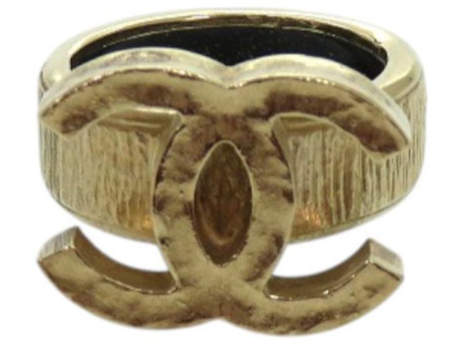 Chanel Coco Mark Band Ring Black Golden