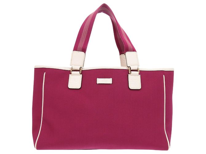 Bolsa Tote de Lona Gucci Branco Bordeaux