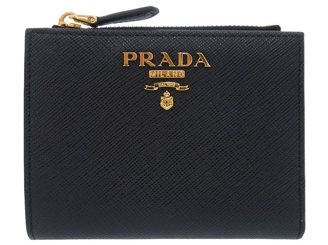 Prada Saffiano Bi-Fold Wallet Black Pink